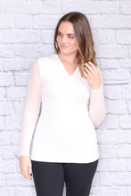 Load image into Gallery viewer, Wavy V-Neck Mesh Sleeve Top