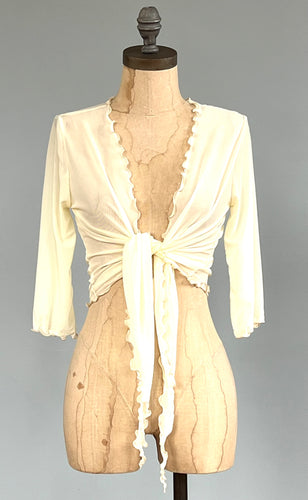 Tie-Front Mesh Shrug - Butter Cream