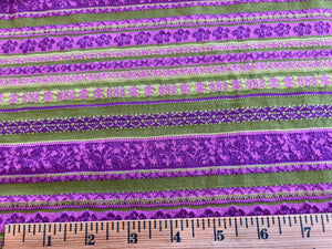Fabric by the Yard: Purple/Moss Stripe Brocade Double Knit