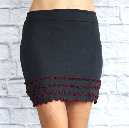 Pencil Skirt - Charcoal with Cranberry Ruffle