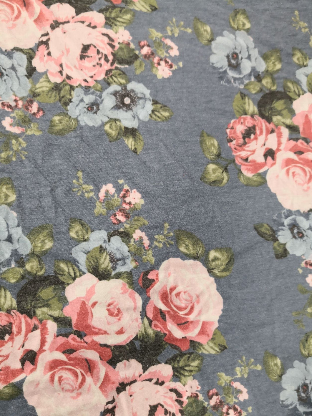 Fabric by the Yard: Blush Rose on Denim (532) Jersey