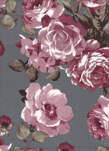 Load image into Gallery viewer, Fabric by the Yard: Pink/Black/Grey Floral English Rose (620) Jersey