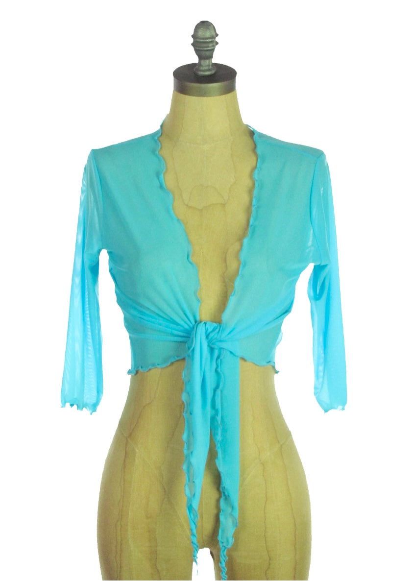 Laura Hlavac Tie Front Mesh Shrug Turquoise Turquoise S