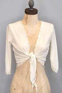 Short Tie-Front Mesh Shrug - Cream
