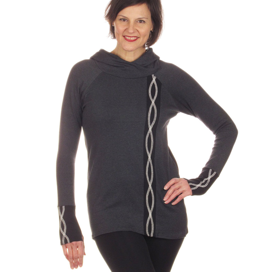 DNA Yoga Tunic Grey Black Cream Stitching