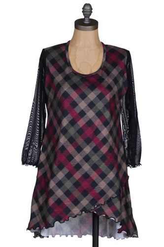 Mesh Sleeve Buffalo Plaid Tunic