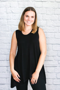 Braided Neck Sleeveless Tunic - Black