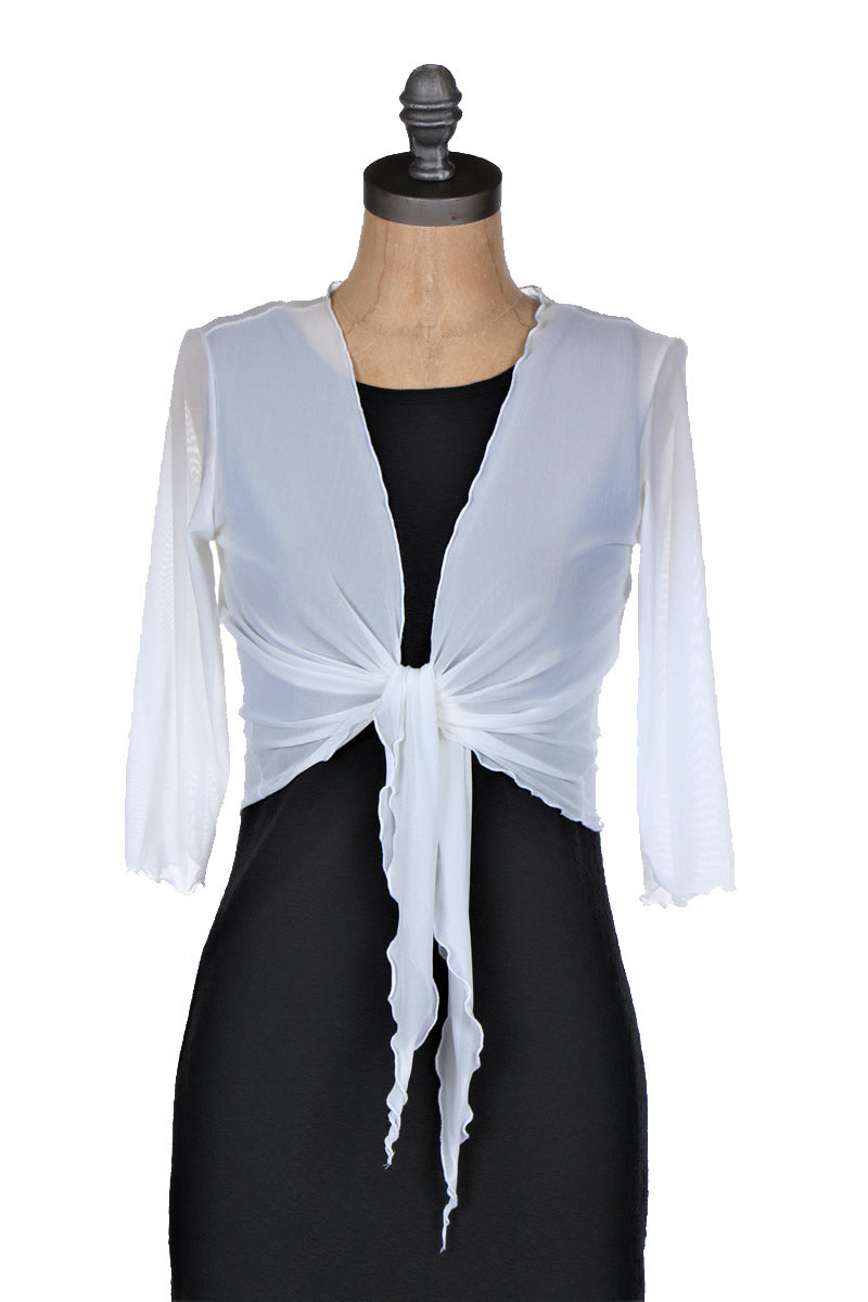 Tie-Front Mesh Shrug - White