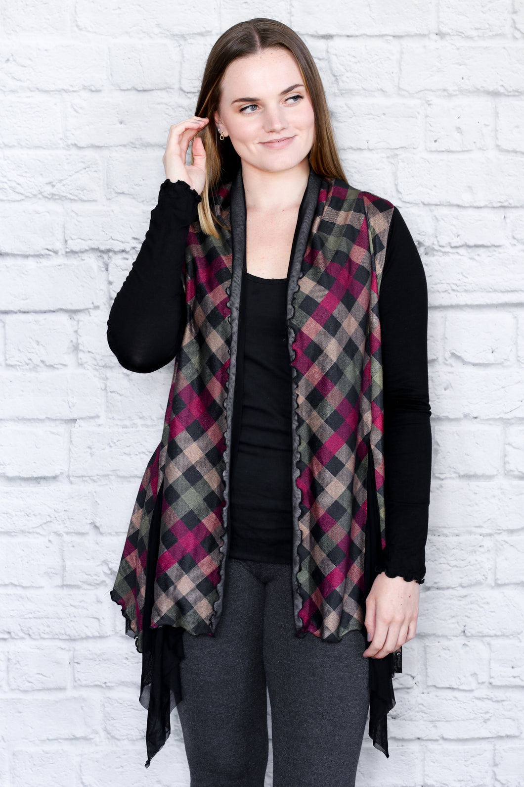 Twirling Flounce Cardigan - Fall Buffalo Plaid