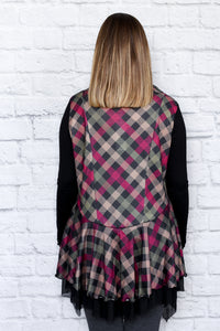 Twirling Flounce Cardigan - Fall Buffalo Plaid