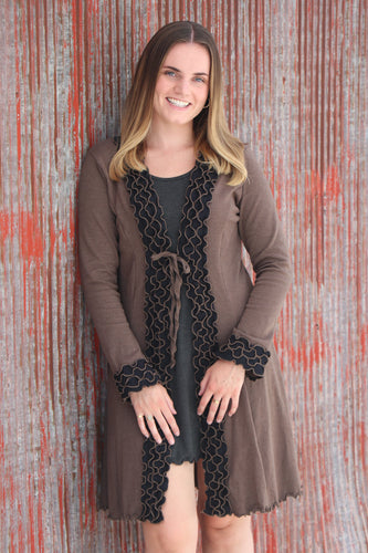 Sophisticated Ruffled Cardigan - Brown