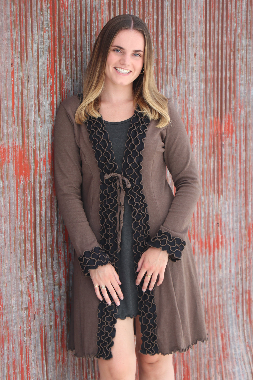 Sophisticated Ruffled Cardigan - Brown