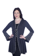 Load image into Gallery viewer, Ruffled Tie Cardigan - Grey/Cream