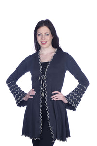Ruffled Tie Cardigan - Grey/Cream