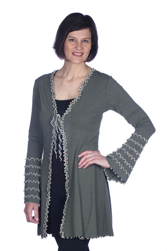 Ruffled Tie Cardigan - Moss/Cream