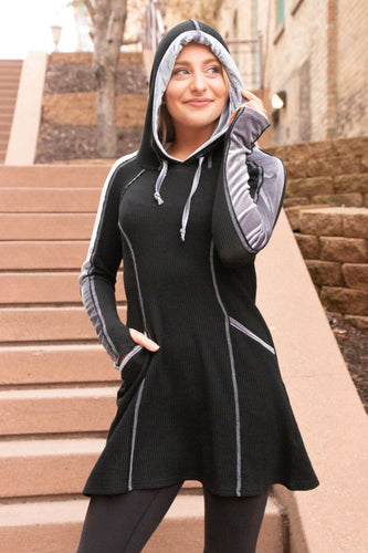 Very Velvet Hoodie Dress - Silver Velvet