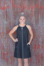 Load image into Gallery viewer, Braided Neck Summer Denim Dress - Black