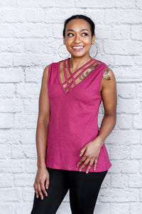 Strappy V Neck Tank Top - Rose Rib Knit