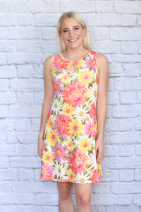 Sedona Keyhole Dress (Reversible Neckline) - Textured Pink Daisy