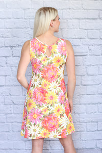 Sedona Keyhole Dress (Reversible Neckline) - Textured Pink Daisy