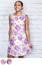 Load image into Gallery viewer, Sedona Keyhole Dress (Reversible Neckline) - Textured Purple Daisy or Purple Floral