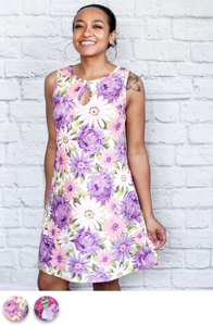 Sedona Keyhole Dress (Reversible Neckline) - Textured Purple Daisy or Purple Floral