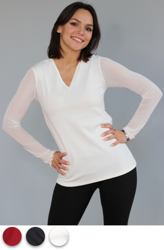 Pebble V-Neck Mesh Sleeve Top