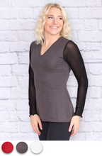 Load image into Gallery viewer, Wavy V-Neck Mesh Sleeve Top