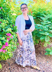 Aria Mesh Maxi Skirt - Silver Daisy