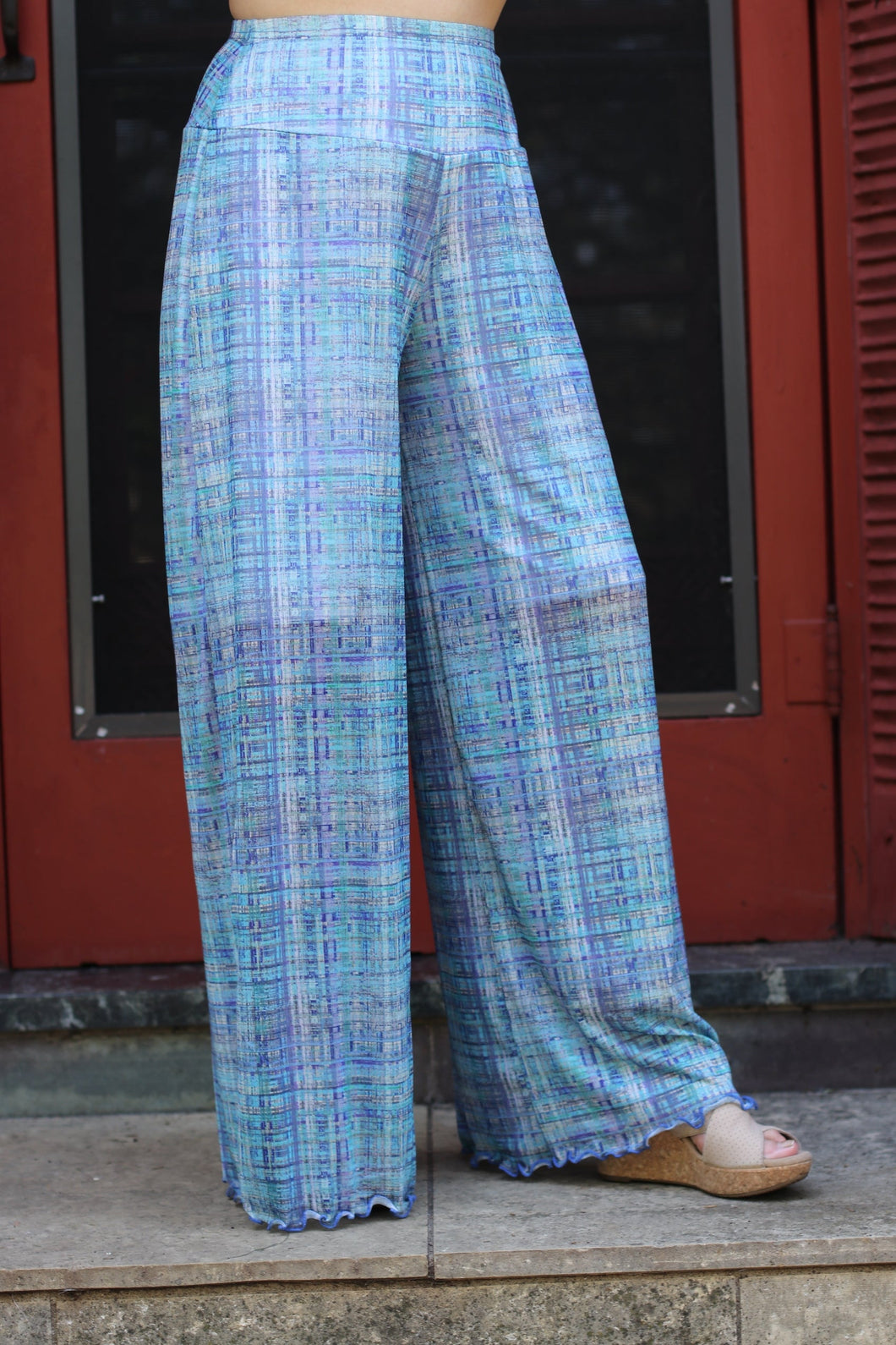 Mesh Palazzo Pant - Springtime Plaid