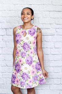 Sedona Keyhole Dress (Reversible Neckline) - Textured Purple Daisy or Purple Floral