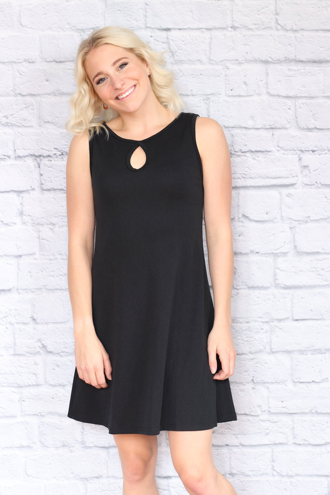 Sedona Keyhole Dress (Reversible Neckline) - Textured Black