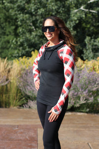 Funnel Neck Tunic - Red White Buffalo Plaid
