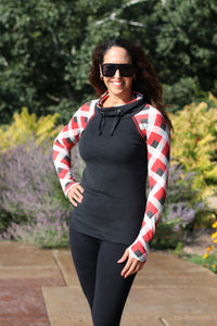 Funnel Neck Tunic - Red White Buffalo Plaid