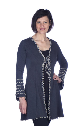 Ruffled Tie Cardigan - Grey/Cream
