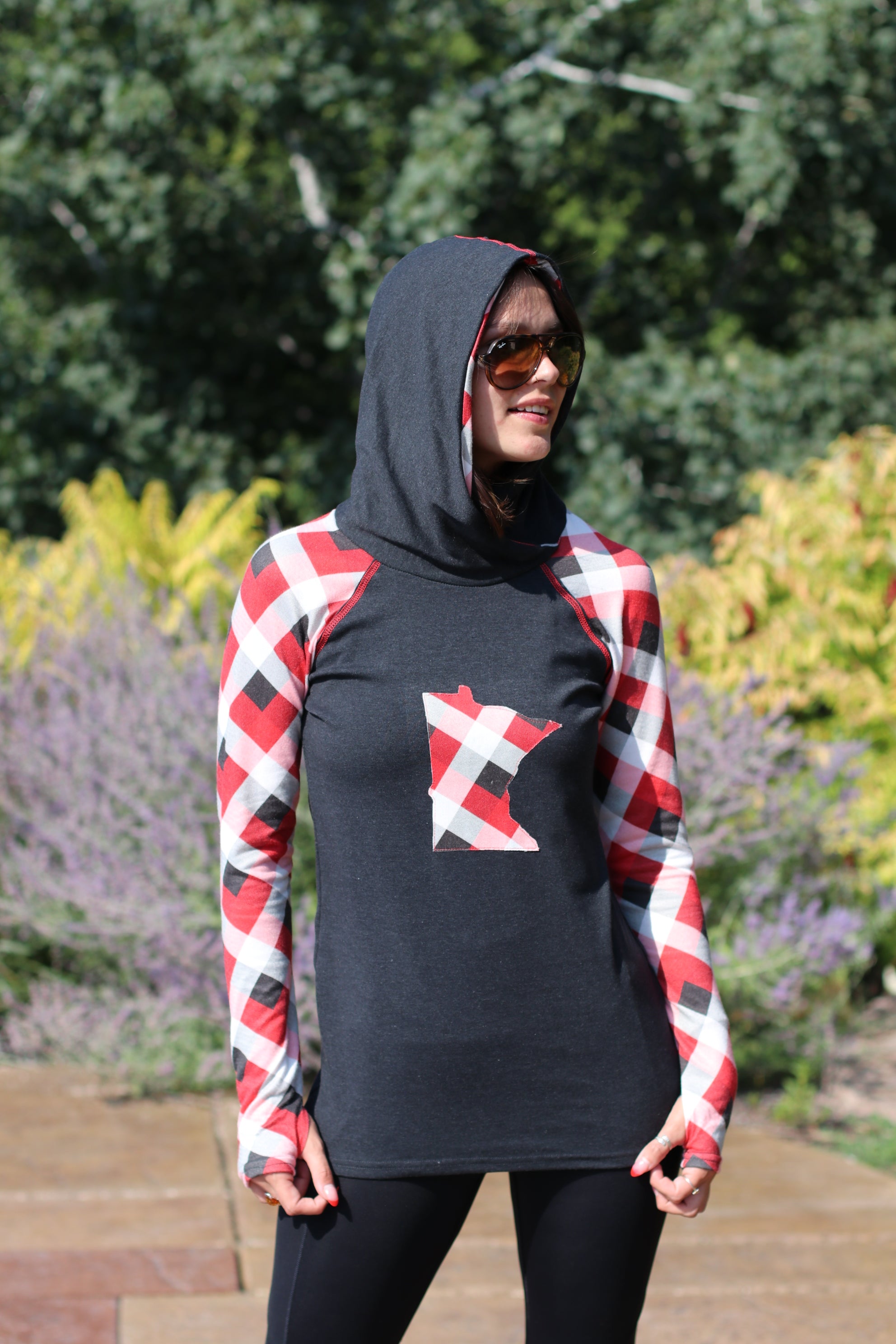 Minnesota Yoga Hoodie - Red White Buffalo Plaid – Laura Hlavac