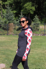 Load image into Gallery viewer, Yoga Hoodie with Brushed Sleeves - Red White Buffalo Plaid