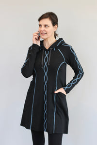 Classic DNA Hoodie Dress - Black with Blue DNA