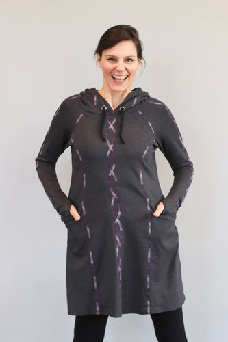 Classic DNA Hoodie Dress - Charcoal with Variegated Purple DNA