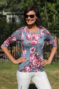 Juliet Top with Mesh Sleeves - English Rose